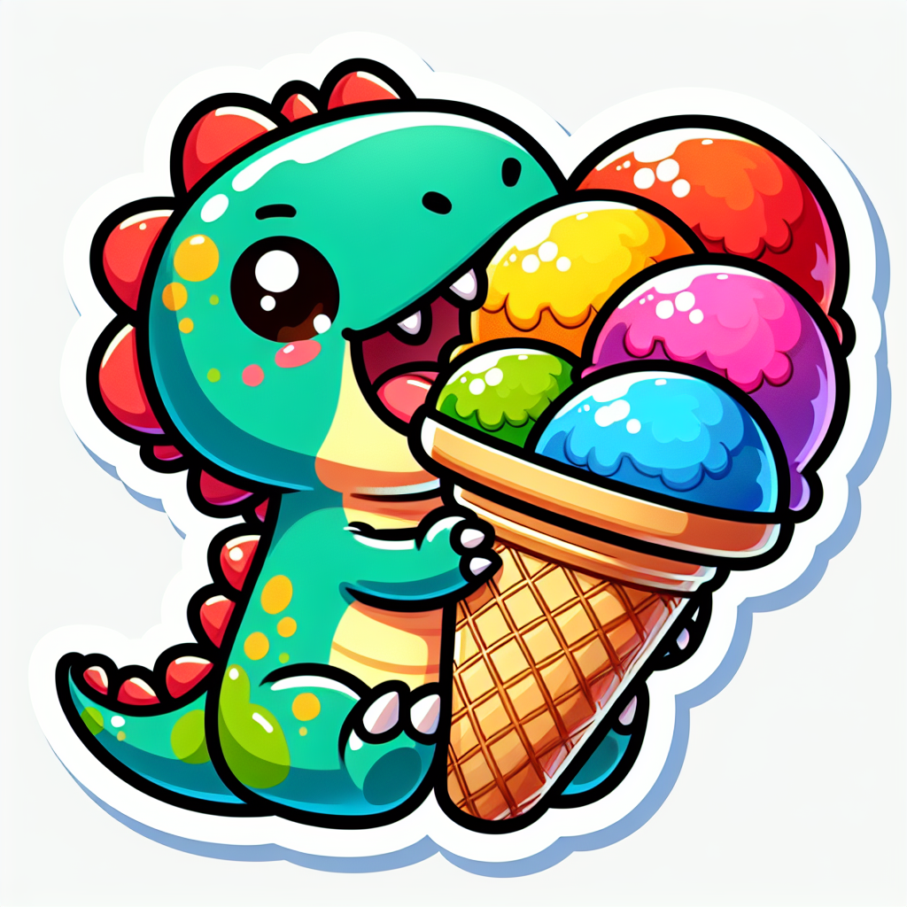 sticker-A small, cute dinosaur enjoying a huge ice cream cone-cute stickers-1733095818104